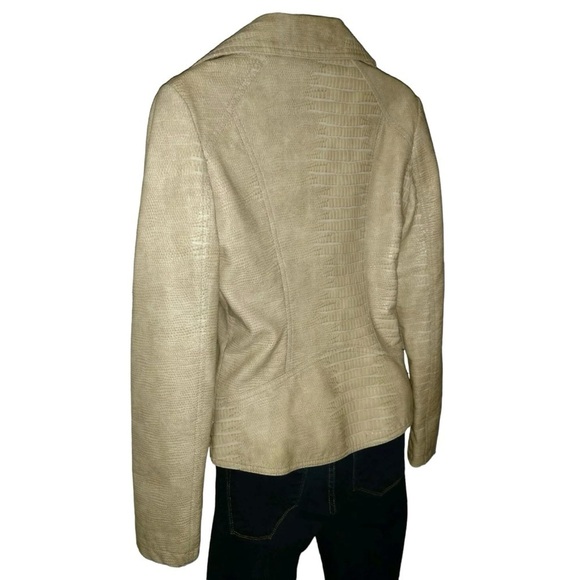 Guess Jacket Motorcycle Moto Embossed Animal Print Faux Leather Tan alt Grunge S - Picture 8 of 13
